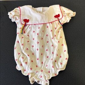 Cream and Red Baby Bubble Romper with Heart Accents 90’s 80’s